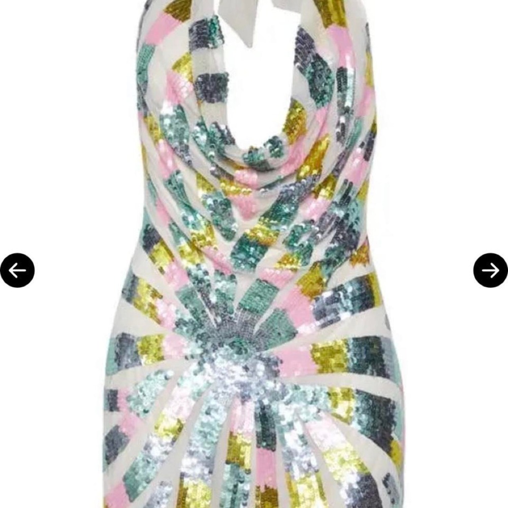 Nasty Gal Sequin Palm Halter Mini Dress NWT Disco Party Festival Y2K Glam